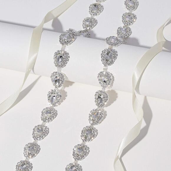 8953 Rhinestone Crystal Wedding Sash Handmade Bridal Belt Headband main image 4
